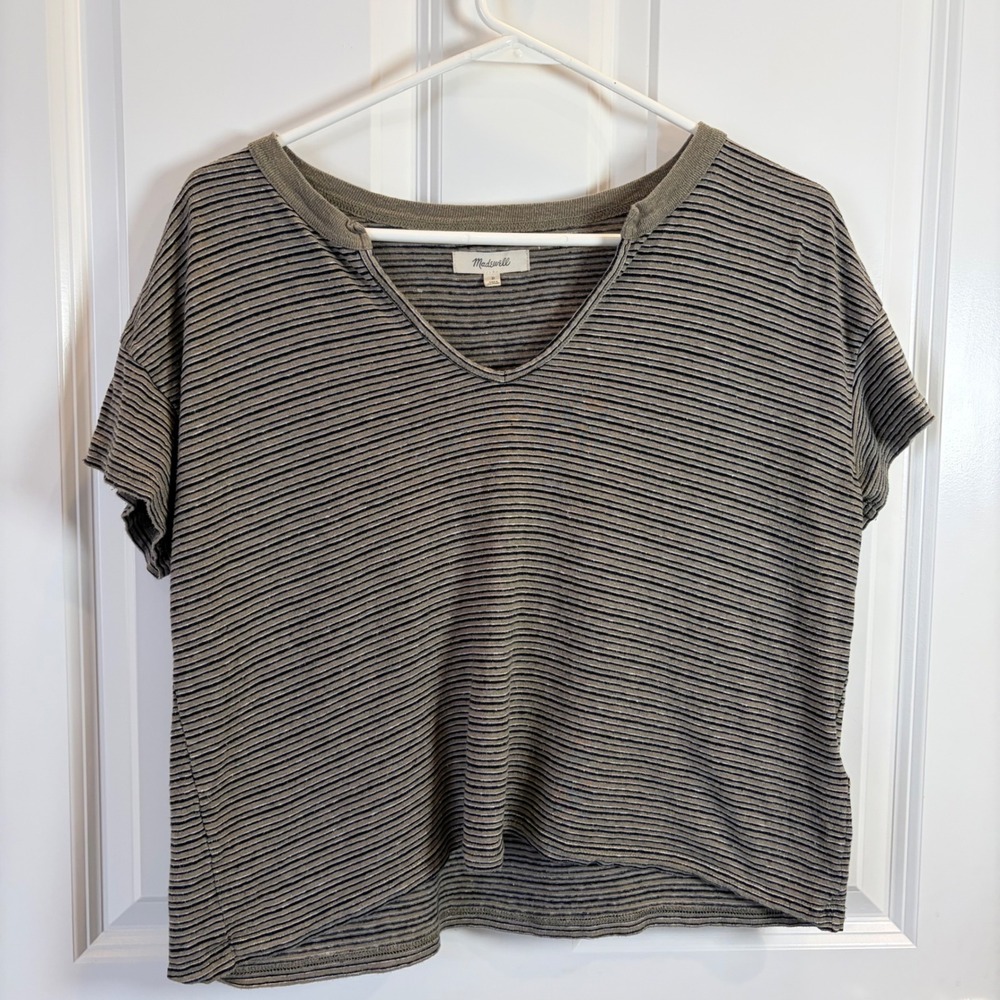 Madewell Hemp-Cotton Split-Neck Crop Tee (Style NF438)
